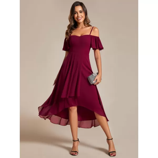 imageEverPretty Womens Chiffon Summer Off Shoulder Formal Dress High Low Midi Wedding Guest Dresses 02103Burgundy