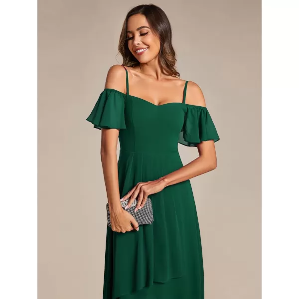 imageEverPretty Womens Chiffon Summer Off Shoulder Formal Dress High Low Midi Wedding Guest Dresses 02103Dark Green