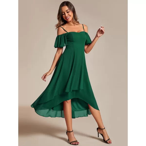 imageEverPretty Womens Chiffon Summer Off Shoulder Formal Dress High Low Midi Wedding Guest Dresses 02103Dark Green