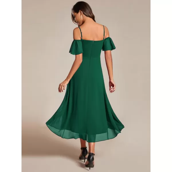 imageEverPretty Womens Chiffon Summer Off Shoulder Formal Dress High Low Midi Wedding Guest Dresses 02103Dark Green