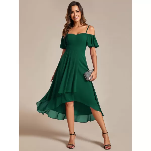 imageEverPretty Womens Chiffon Summer Off Shoulder Formal Dress High Low Midi Wedding Guest Dresses 02103Dark Green