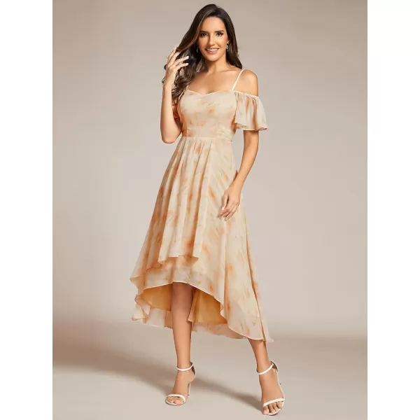 imageEverPretty Womens Chiffon Summer Off Shoulder Formal Dress High Low Midi Wedding Guest Dresses 02103Golden Roses