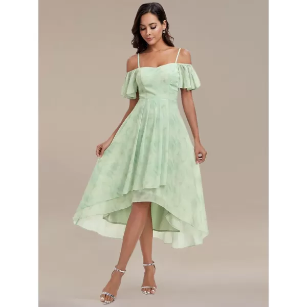 imageEverPretty Womens Chiffon Summer Off Shoulder Formal Dress High Low Midi Wedding Guest Dresses 02103Light Green Roses