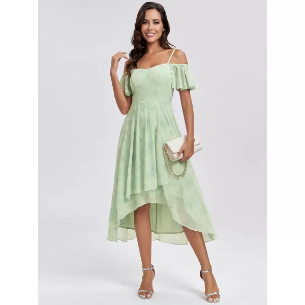 imageEverPretty Womens Chiffon Summer Off Shoulder Formal Dress High Low Midi Wedding Guest Dresses 02103Light Green Roses