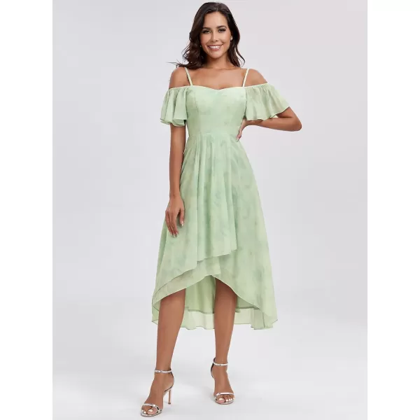 imageEverPretty Womens Chiffon Summer Off Shoulder Formal Dress High Low Midi Wedding Guest Dresses 02103Light Green Roses