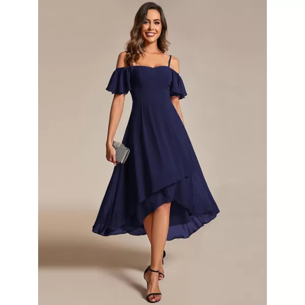 imageEverPretty Womens Chiffon Summer Off Shoulder Formal Dress High Low Midi Wedding Guest Dresses 02103Navy Blue