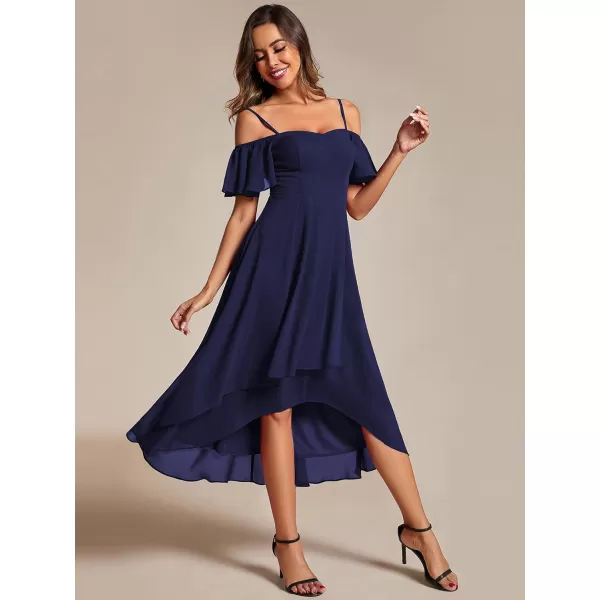 imageEverPretty Womens Chiffon Summer Off Shoulder Formal Dress High Low Midi Wedding Guest Dresses 02103Navy Blue