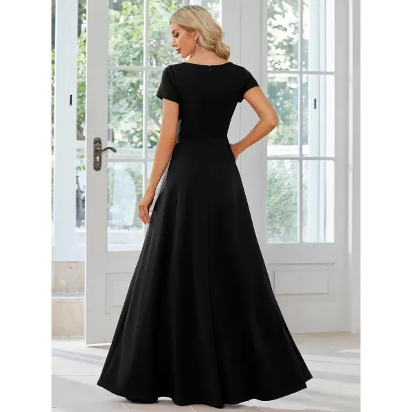 imageEverPretty Womens Formal Dress Ruched Waist V Neck A Line Bridesmiad Dress with Sleeves 01730Black