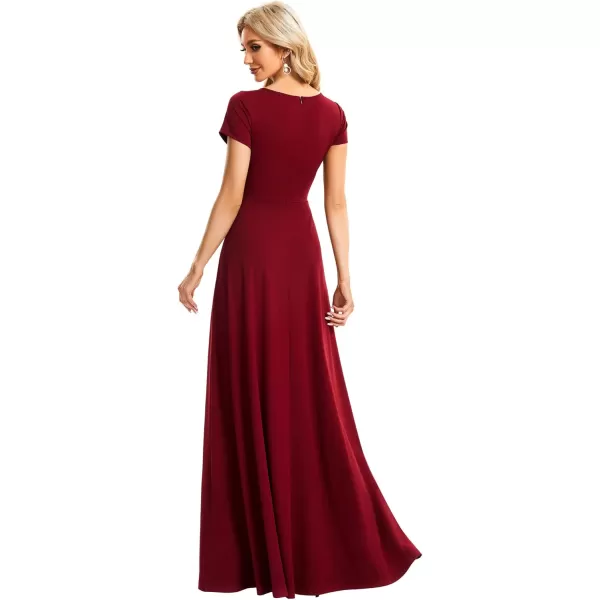 imageEverPretty Womens Formal Dress Ruched Waist V Neck A Line Bridesmiad Dress with Sleeves 01730Burgundy