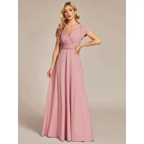 imageEverPretty Womens Formal Dress Ruched Waist V Neck A Line Bridesmiad Dress with Sleeves 01730Dusty Rose