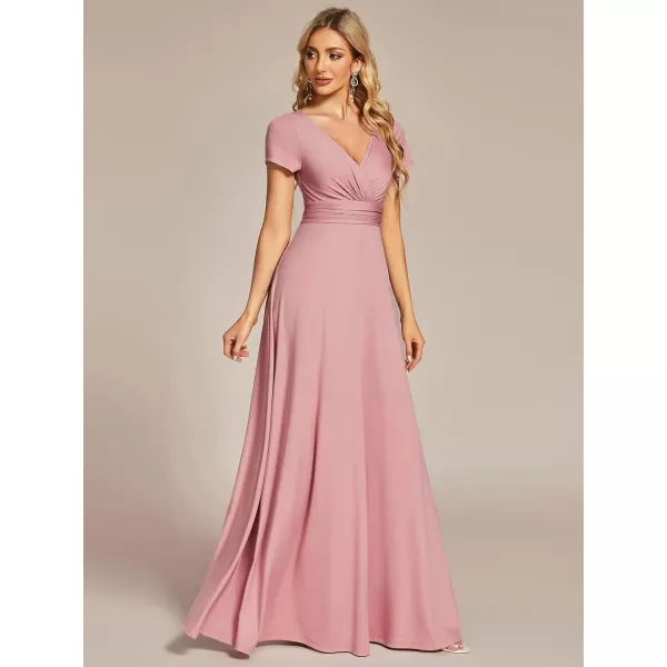 imageEverPretty Womens Formal Dress Ruched Waist V Neck A Line Bridesmiad Dress with Sleeves 01730Dusty Rose