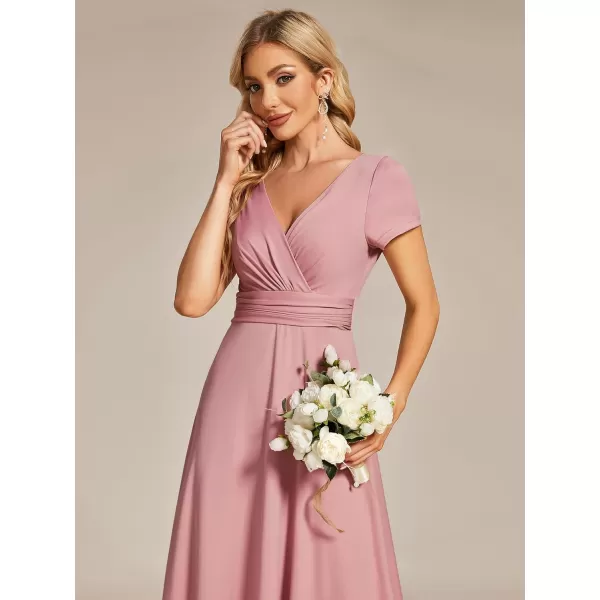 imageEverPretty Womens Formal Dress Ruched Waist V Neck A Line Bridesmiad Dress with Sleeves 01730Dusty Rose