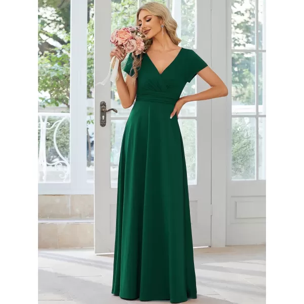 imageEverPretty Womens Formal Dress Ruched Waist V Neck A Line Bridesmiad Dress with Sleeves 01730Green