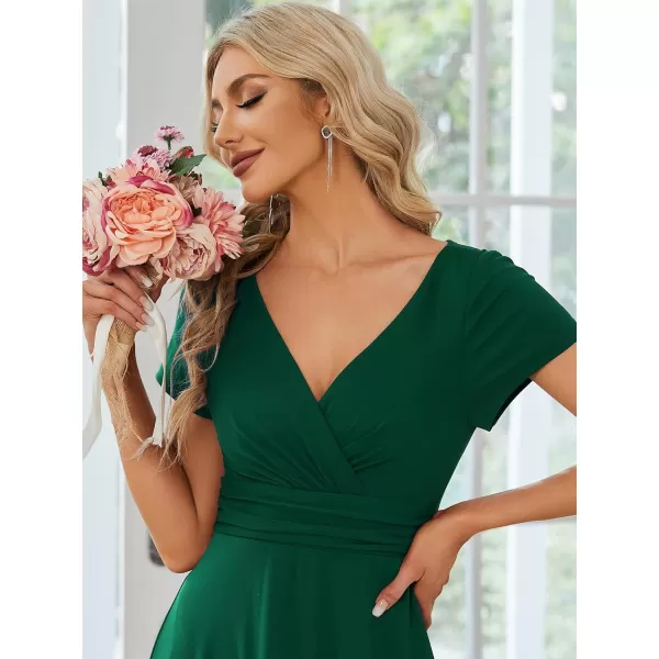 imageEverPretty Womens Formal Dress Ruched Waist V Neck A Line Bridesmiad Dress with Sleeves 01730Green