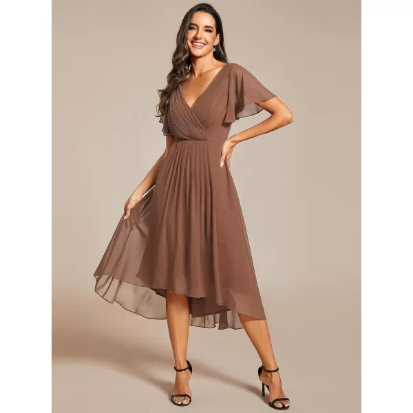 imageEverPretty Womens Summer Dress Chiffon VNeck Short Wedding Guest Dress with Ruffled Sleeves 01923Brown