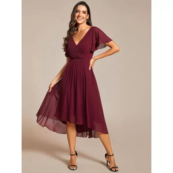 imageEverPretty Womens Summer Dress Chiffon VNeck Short Wedding Guest Dress with Ruffled Sleeves 01923Burgundy