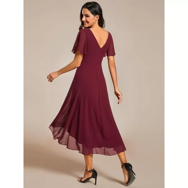 imageEverPretty Womens Summer Dress Chiffon VNeck Short Wedding Guest Dress with Ruffled Sleeves 01923Burgundy