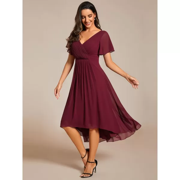 imageEverPretty Womens Summer Dress Chiffon VNeck Short Wedding Guest Dress with Ruffled Sleeves 01923Burgundy