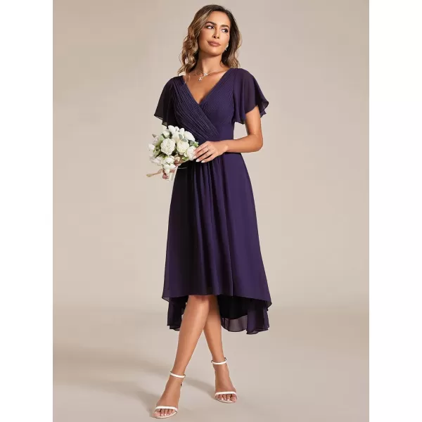 imageEverPretty Womens Summer Dress Chiffon VNeck Short Wedding Guest Dress with Ruffled Sleeves 01923Dark Purple