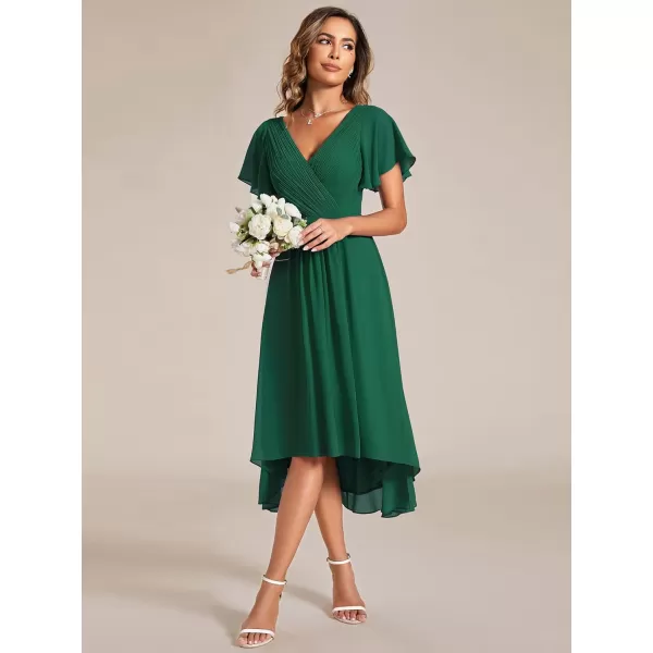 imageEverPretty Womens Summer Dress Chiffon VNeck Short Wedding Guest Dress with Ruffled Sleeves 01923Deep Green