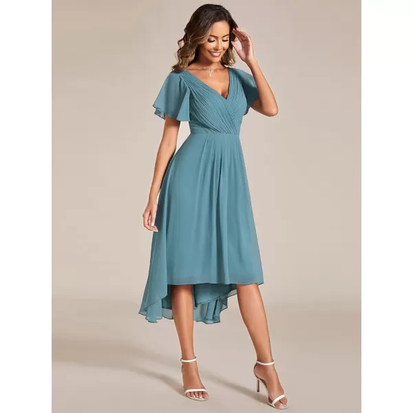 imageEverPretty Womens Summer Dress Chiffon VNeck Short Wedding Guest Dress with Ruffled Sleeves 01923Dusty Blue