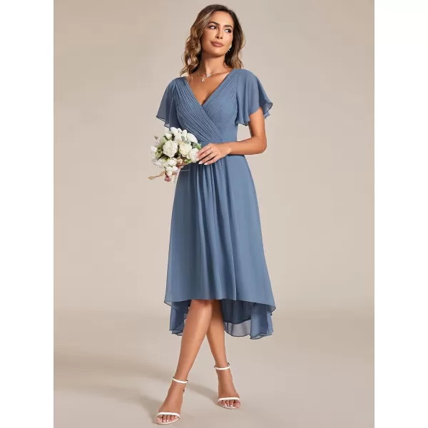 imageEverPretty Womens Summer Dress Chiffon VNeck Short Wedding Guest Dress with Ruffled Sleeves 01923Dusty Navy