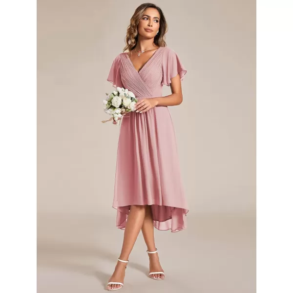 imageEverPretty Womens Summer Dress Chiffon VNeck Short Wedding Guest Dress with Ruffled Sleeves 01923Dusty Rose