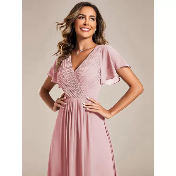 imageEverPretty Womens Summer Dress Chiffon VNeck Short Wedding Guest Dress with Ruffled Sleeves 01923Dusty Rose