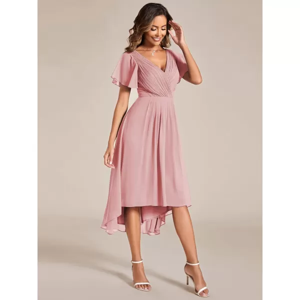 imageEverPretty Womens Summer Dress Chiffon VNeck Short Wedding Guest Dress with Ruffled Sleeves 01923Dusty Rose