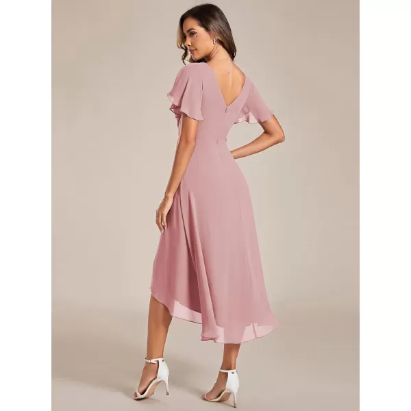 imageEverPretty Womens Summer Dress Chiffon VNeck Short Wedding Guest Dress with Ruffled Sleeves 01923Dusty Rose