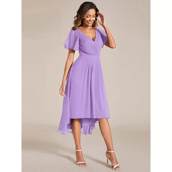 imageEverPretty Womens Summer Dress Chiffon VNeck Short Wedding Guest Dress with Ruffled Sleeves 01923Lavender