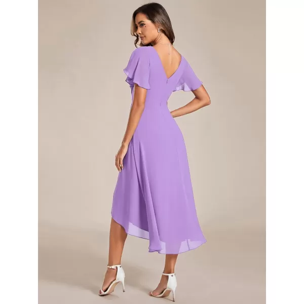 imageEverPretty Womens Summer Dress Chiffon VNeck Short Wedding Guest Dress with Ruffled Sleeves 01923Lavender