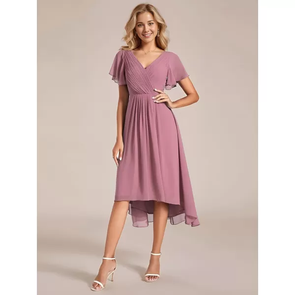 imageEverPretty Womens Summer Dress Chiffon VNeck Short Wedding Guest Dress with Ruffled Sleeves 01923Orchid