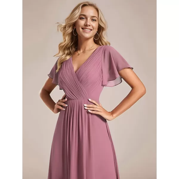 imageEverPretty Womens Summer Dress Chiffon VNeck Short Wedding Guest Dress with Ruffled Sleeves 01923Orchid