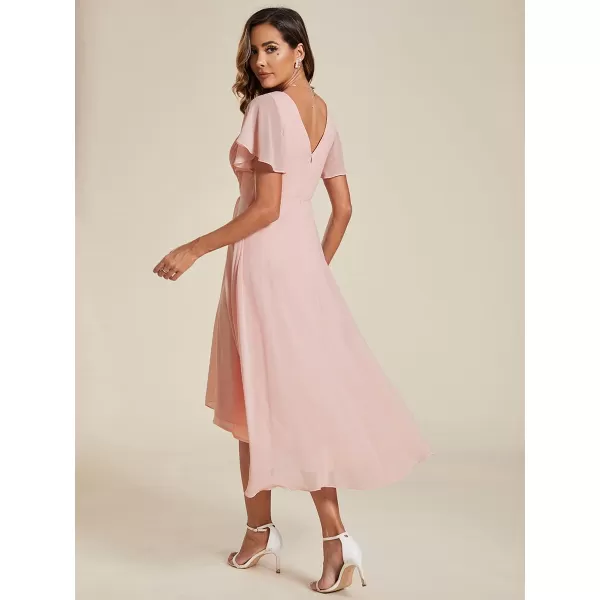 imageEverPretty Womens Summer Dress Chiffon VNeck Short Wedding Guest Dress with Ruffled Sleeves 01923Pink