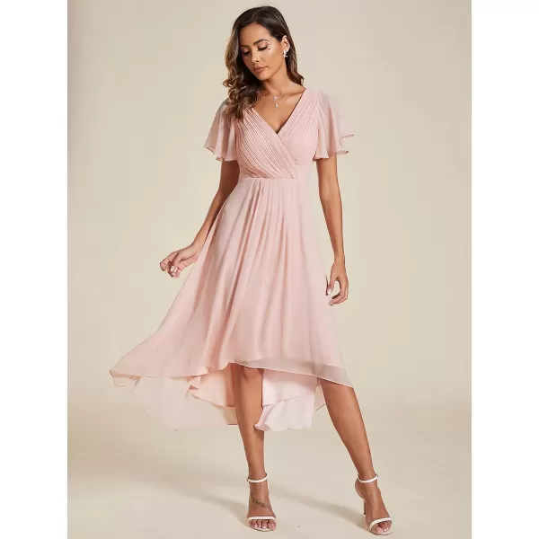 imageEverPretty Womens Summer Dress Chiffon VNeck Short Wedding Guest Dress with Ruffled Sleeves 01923Pink