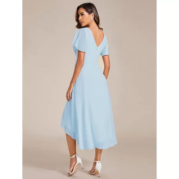 imageEverPretty Womens Summer Dress Chiffon VNeck Short Wedding Guest Dress with Ruffled Sleeves 01923Sky Blue