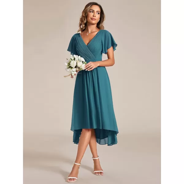 imageEverPretty Womens Summer Dress Chiffon VNeck Short Wedding Guest Dress with Ruffled Sleeves 01923Teal