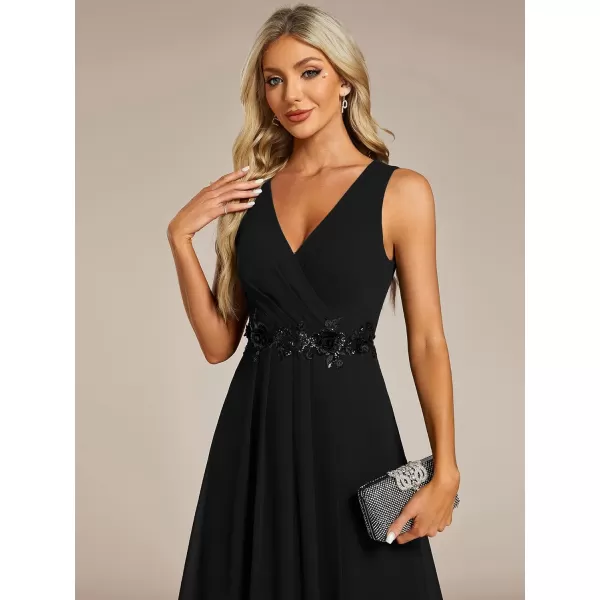 imageEverPretty Womens Summer High Low Sun Dress Sleeveless V Neck Flowy Ruched Chiffon Formal Dress for Wedding Guest 41926Black