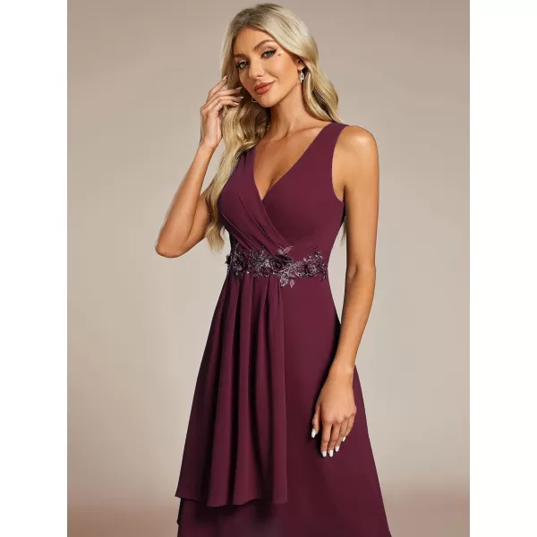 imageEverPretty Womens Summer High Low Sun Dress Sleeveless V Neck Flowy Ruched Chiffon Formal Dress for Wedding Guest 41926Burgundy