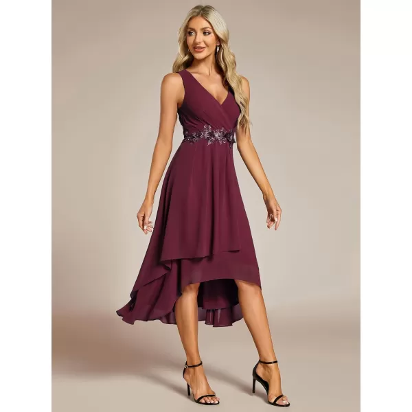 imageEverPretty Womens Summer High Low Sun Dress Sleeveless V Neck Flowy Ruched Chiffon Formal Dress for Wedding Guest 41926Burgundy