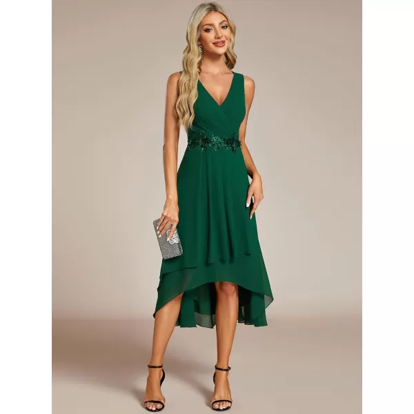 imageEverPretty Womens Summer High Low Sun Dress Sleeveless V Neck Flowy Ruched Chiffon Formal Dress for Wedding Guest 41926Dark Green