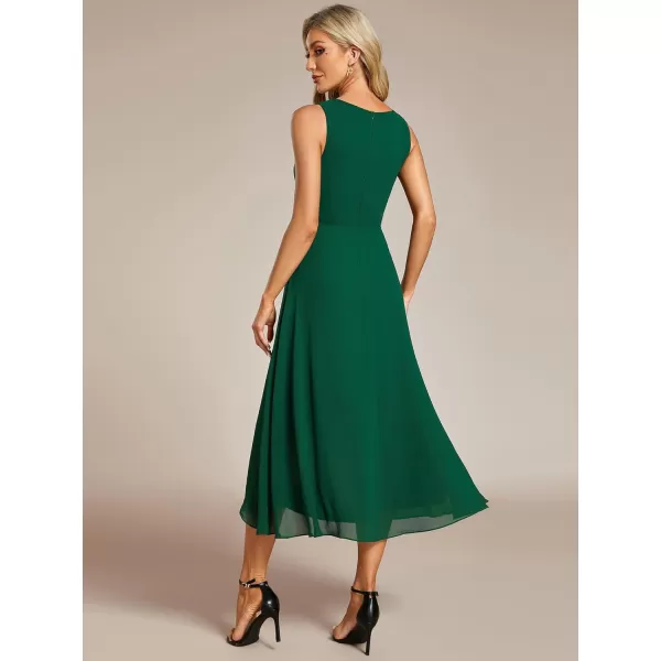 imageEverPretty Womens Summer High Low Sun Dress Sleeveless V Neck Flowy Ruched Chiffon Formal Dress for Wedding Guest 41926Dark Green