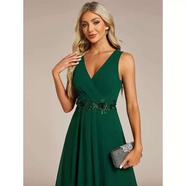 imageEverPretty Womens Summer High Low Sun Dress Sleeveless V Neck Flowy Ruched Chiffon Formal Dress for Wedding Guest 41926Dark Green