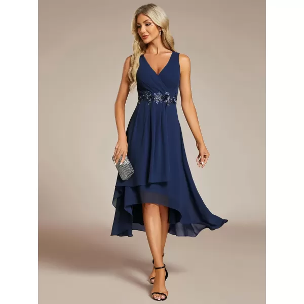 imageEverPretty Womens Summer High Low Sun Dress Sleeveless V Neck Flowy Ruched Chiffon Formal Dress for Wedding Guest 41926Navy Blue