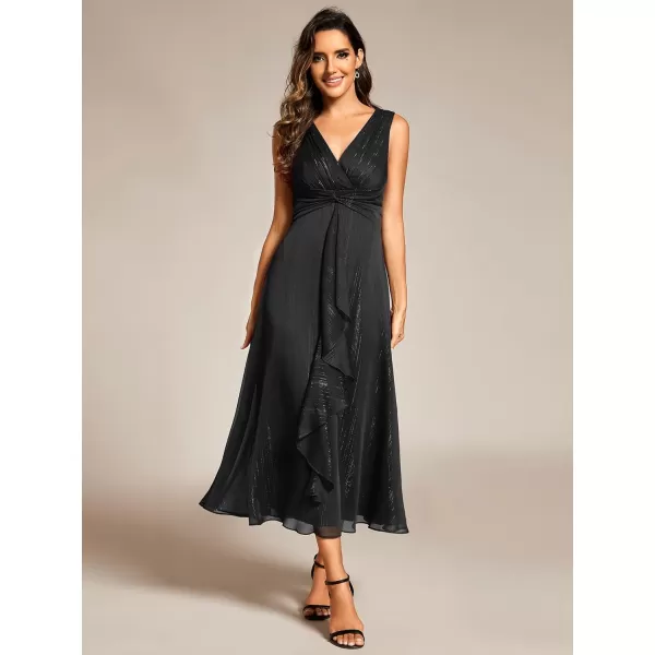 imageEverPretty Womens Summer Sleeveless Midi Length Pleated A Line Wedding Guest Dress 11977Black