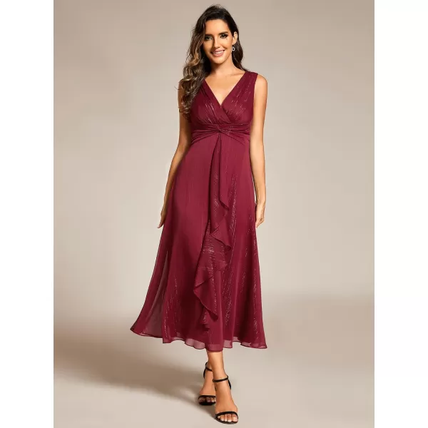 imageEverPretty Womens Summer Sleeveless Midi Length Pleated A Line Wedding Guest Dress 11977Burgundy