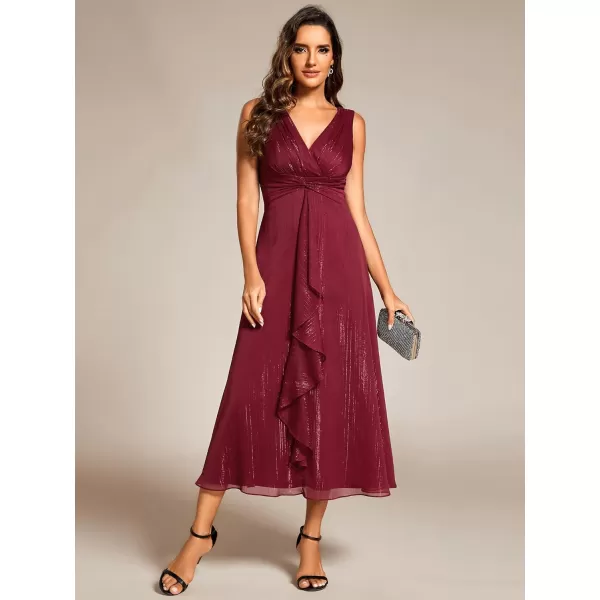 imageEverPretty Womens Summer Sleeveless Midi Length Pleated A Line Wedding Guest Dress 11977Burgundy