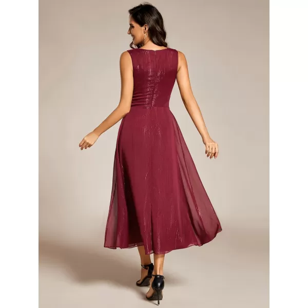 imageEverPretty Womens Summer Sleeveless Midi Length Pleated A Line Wedding Guest Dress 11977Burgundy