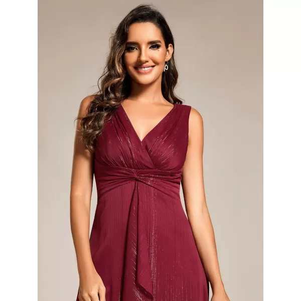 imageEverPretty Womens Summer Sleeveless Midi Length Pleated A Line Wedding Guest Dress 11977Burgundy